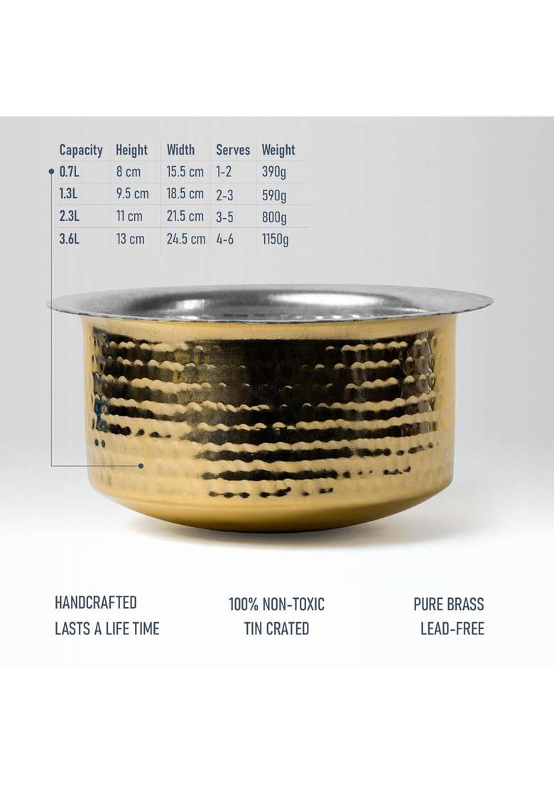 SHAAN mfg. Pure Brass Hammered Polished Patila Cooking Pot for Cooking with Lid | 2.5 L | 2.6 Qt - Indya