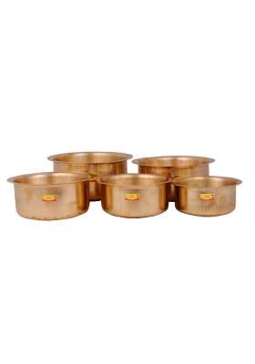 SHIV SHAKTI ARTS 100 Pure Brass Bhagoni Set Patila Cooking Pot Set Tope | 1.5 L | 1.6 Qt | 5-Piece Set