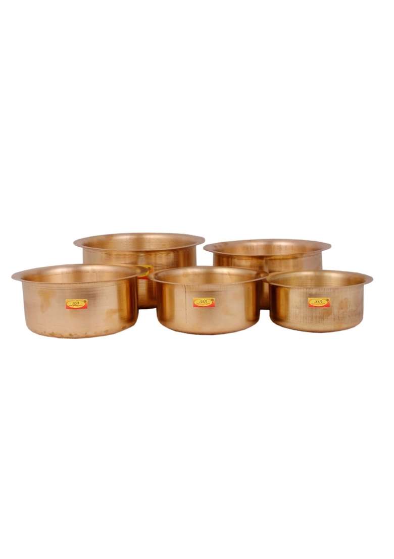 SHIV SHAKTI ARTS 100 Pure Brass Bhagoni Set Patila Cooking Pot Set Tope | 1.5 L | 1.6 Qt | 5-Piece Set - Indya