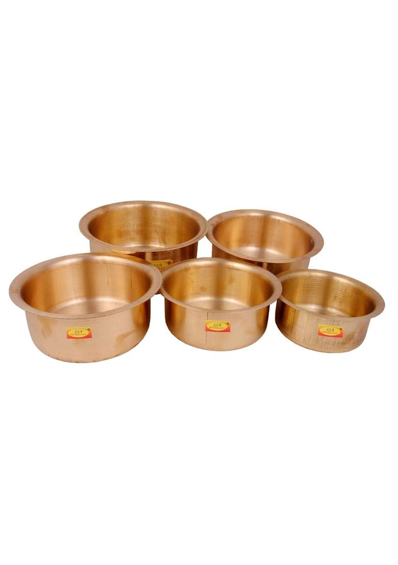 SHIV SHAKTI ARTS 100 Pure Brass Bhagoni Set Patila Cooking Pot Set Tope | 1.5 L | 1.6 Qt | 5-Piece Set - Indya