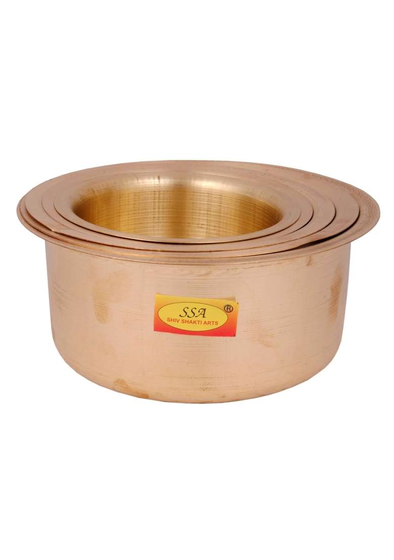 SHIV SHAKTI ARTS 100 Pure Brass Bhagoni Set Patila Cooking Pot Set Tope | 1.5 L | 1.6 Qt | 5-Piece Set - Indya