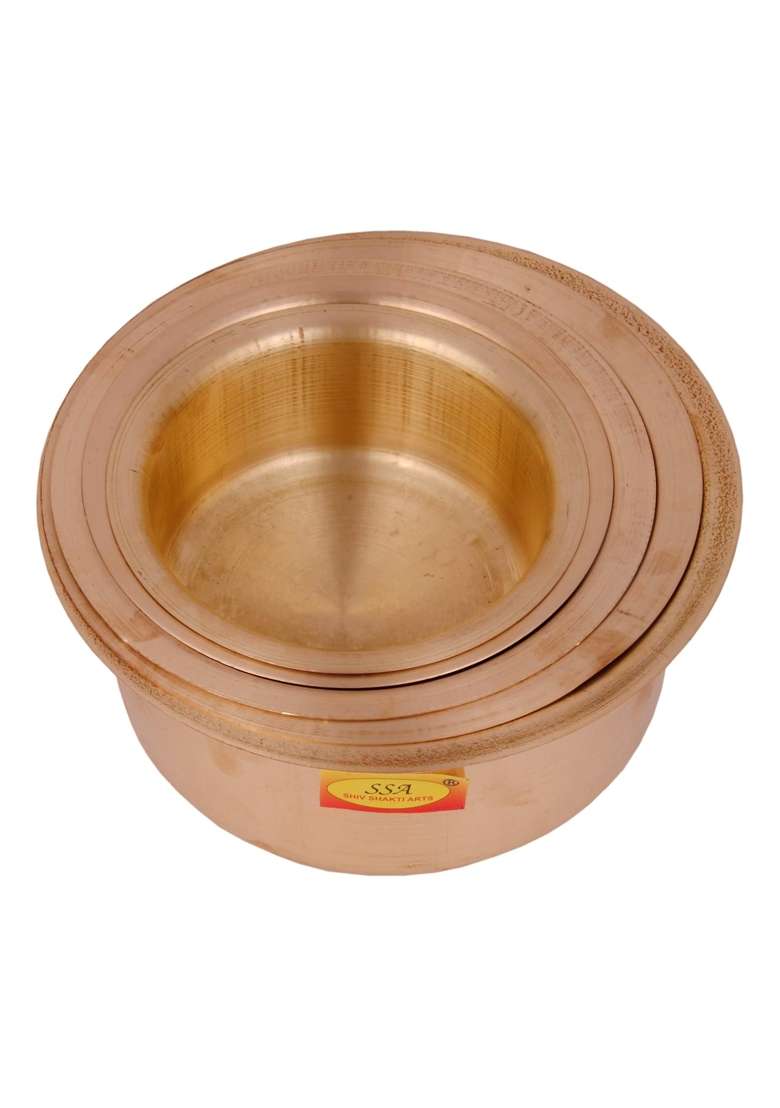 SHIV SHAKTI ARTS 100 Pure Brass Bhagoni Set Patila Cooking Pot Set Tope | 1.5 L | 1.6 Qt | 5-Piece Set - Indya