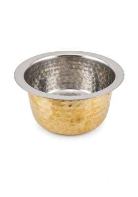 SHAAN mfg. Pure Brass Hammered Polished Patila Cooking Pot for Cooking | 3 L | 3.2 Qt | With Lid