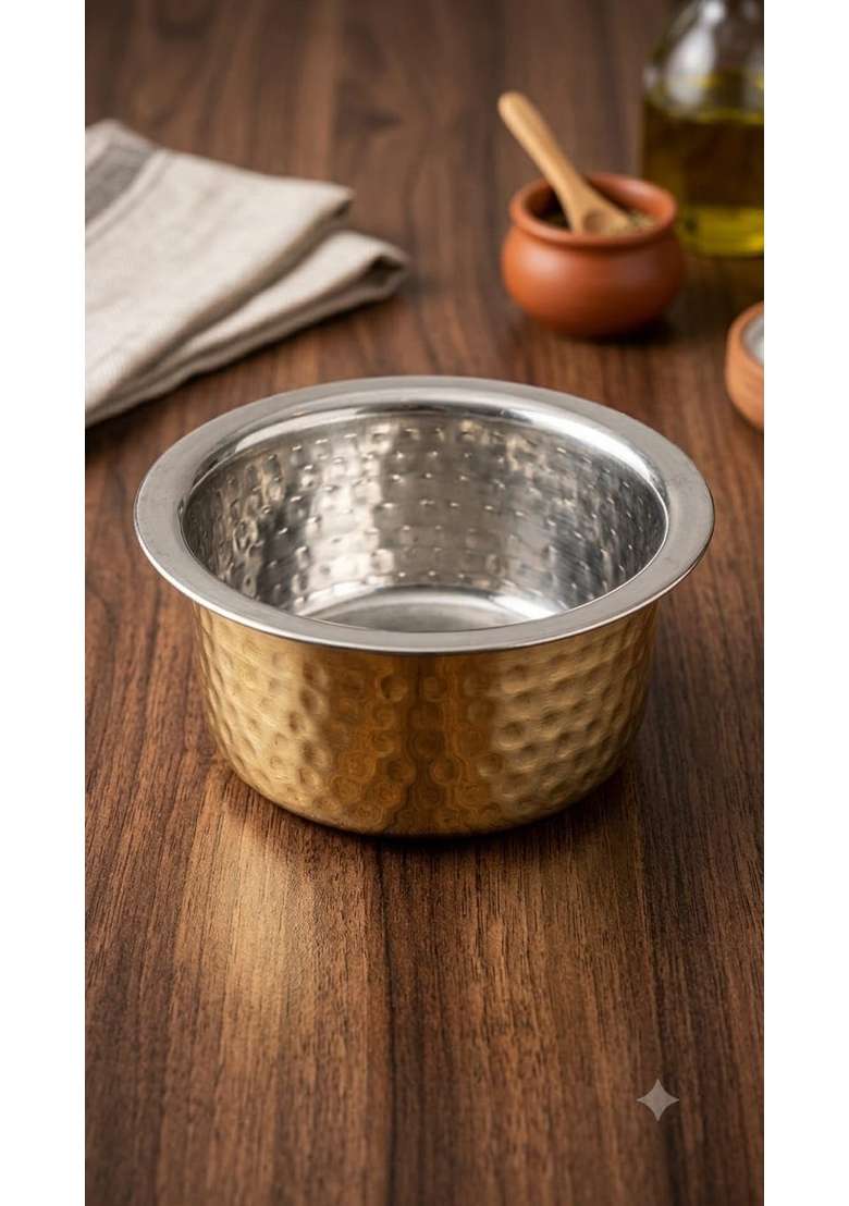 SHAAN mfg. Pure Brass Hammered Polished Patila Cooking Pot for Cooking | 3 L | 3.2 Qt | With Lid - Indya