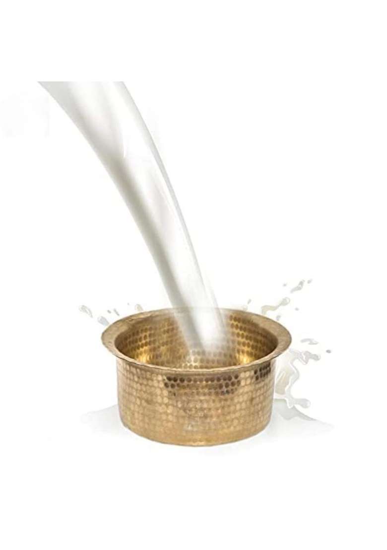 MUKE Brass Hammered Patila Cooking Pot Brass Tope Brass Cookware Patila Round Tapeli Bhagona | 2 L | 2.1 Qt - Indya