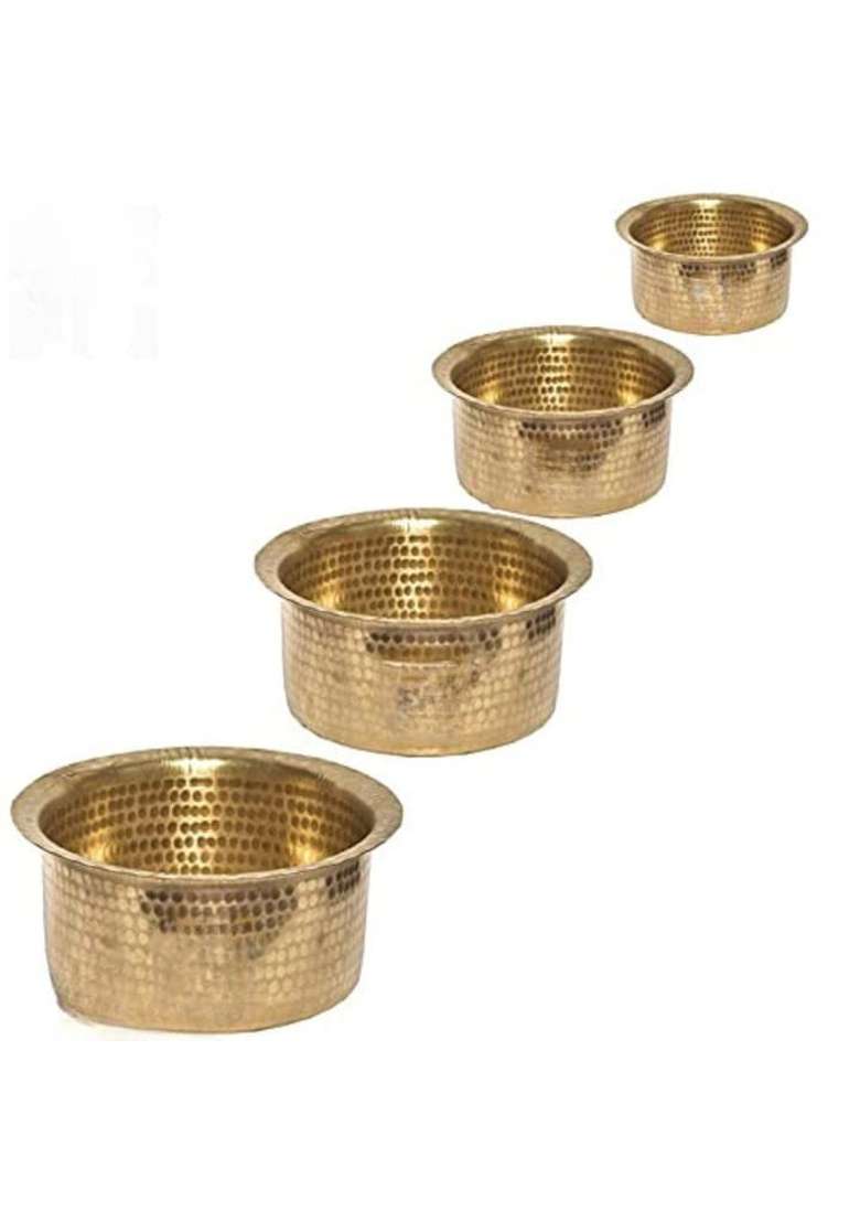 MUKE Brass Hammered Patila Cooking Pot Brass Tope Brass Cookware Patila Round Tapeli Bhagona | 2 L | 2.1 Qt - Indya
