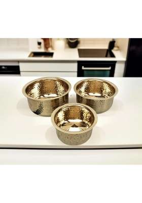 Blissful Decor Combo of 3 Pure Brass Tope Cooking Pot Bhagona Tapeli Patila for Tea Milk | 1 L | 1.1 Qt | 3-Piece Set