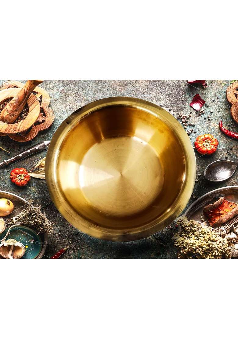 Super HK Brass Pital Tope Cooking Pot Patila Bhagona Handi | 4 L | 4.2 Qt - Indya