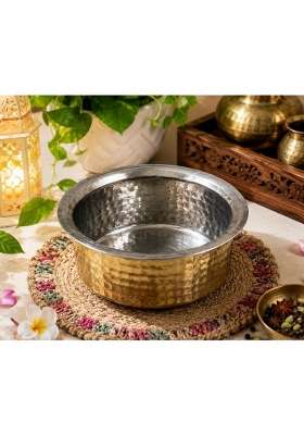 SHAAN mfg. Pure Brass Patila Cooking Pot for Cooking | 0.7 L | 0.7 Qt | 5-Piece Set | Hammered Finish