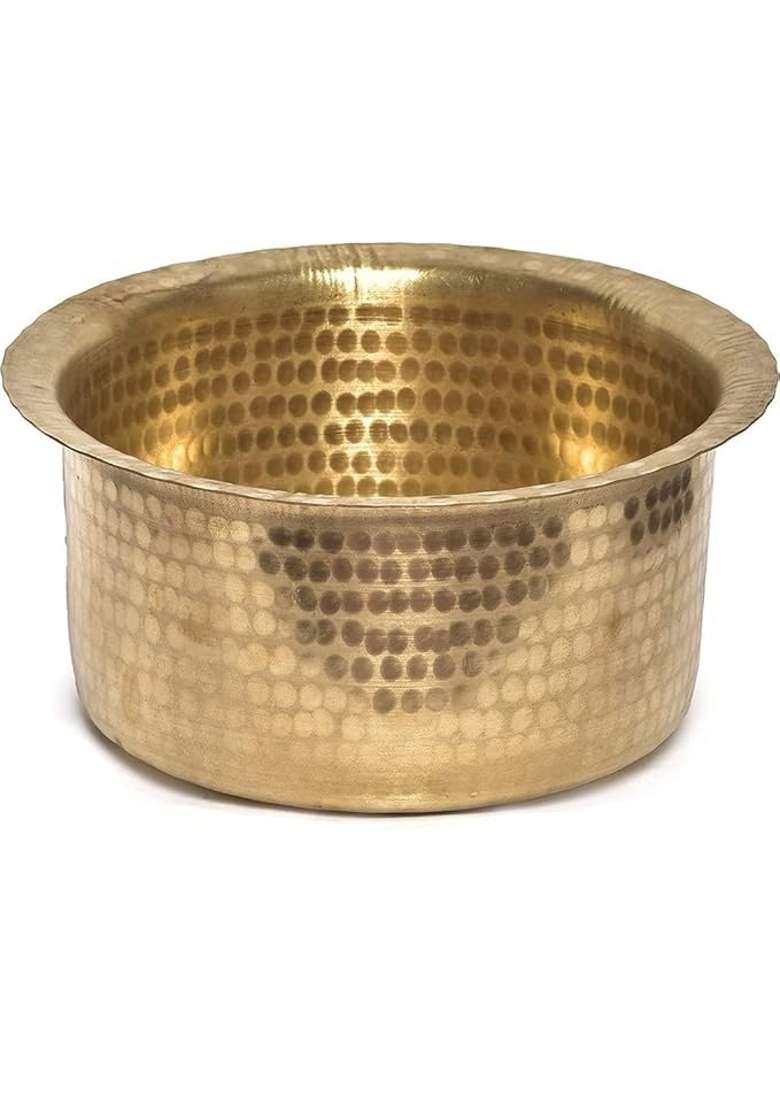 STEELHOMES Brass Polished Hammered Tope Cooking Pot Bhagona Heavy Gauge Big | 3 L | 3.2 Qt - Indya