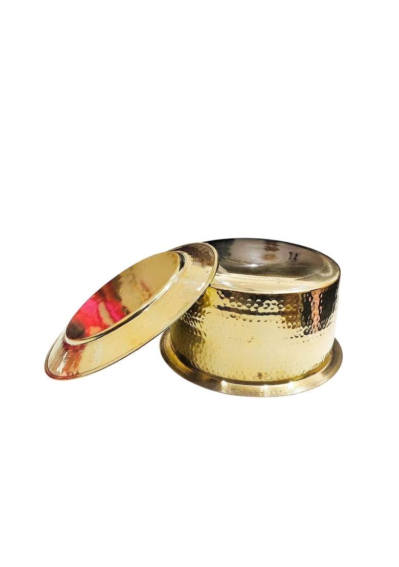 SHAAN mfg. Shaan Mfg Authentic Brass Handi Cooking Pot for Cooking | 5 L | 5.3 Qt | Tin Lined Kalai | Hammered Finish | With Lid - Indya