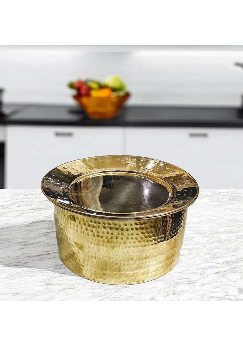 SHAAN mfg. Shaan Mfg Authentic Brass Handi Cooking Pot for Cooking | 5 L | 5.3 Qt | Tin Lined Kalai | Hammered Finish | With Lid - Indya