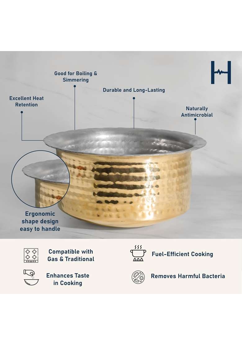 SHIV HOME WORLD Hammered Brass Patila Cooking Pot | 0.5 L | 0.5 Qt | 14 cm | 5.5 Inch - Indya