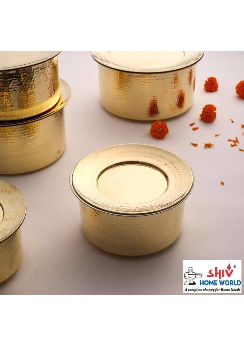 SHIV HOME WORLD Hammered Brass Patila Cooking Pot | 0.5 L | 0.5 Qt | 14 cm | 5.5 Inch - Indya