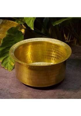 PITAL CRAFT VATIKA Brass Patila Cooking Pot for Cooking | 2 L | 2.1 Qt | Heavy Bottom | Hammered Finish