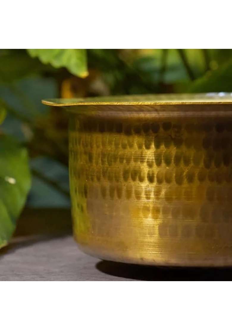 PITAL CRAFT VATIKA Brass Patila Cooking Pot for Cooking | 2 L | 2.1 Qt | Heavy Bottom | Hammered Finish - Indya
