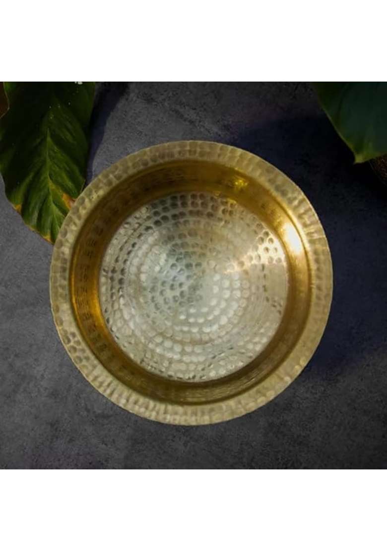 PITAL CRAFT VATIKA Brass Patila Cooking Pot for Cooking | 2 L | 2.1 Qt | Heavy Bottom | Hammered Finish - Indya