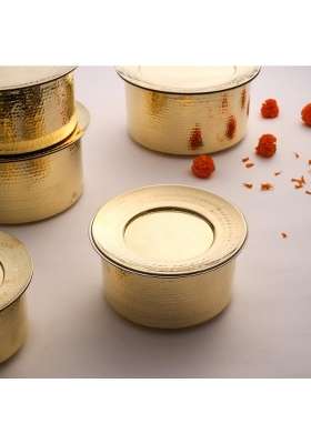 PTAL NAGRI Kitchen 101 Authentic Brass Handi Cooking Pot for Cooking | 5 L | 5.3 Qt | Tin Lined Kalai | Hammered Finish | With Lid