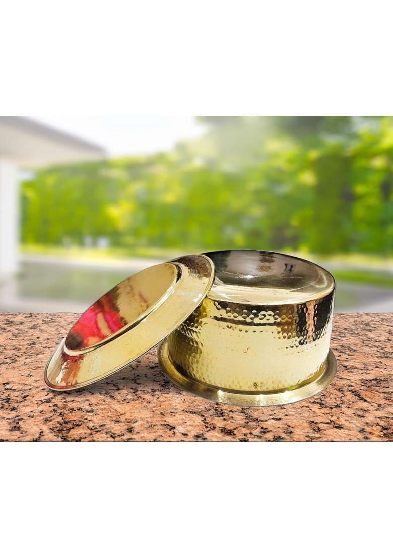 PTAL NAGRI Kitchen 101 Authentic Brass Handi Cooking Pot for Cooking | 5 L | 5.3 Qt | Tin Lined Kalai | Hammered Finish | With Lid - Indya