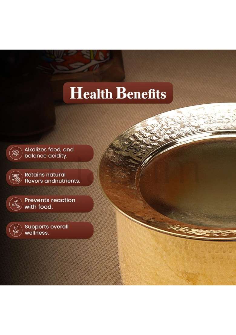 PTAL NAGRI Kitchen 101 Authentic Brass Handi Cooking Pot for Cooking | 5 L | 5.3 Qt | Tin Lined Kalai | Hammered Finish | With Lid - Indya