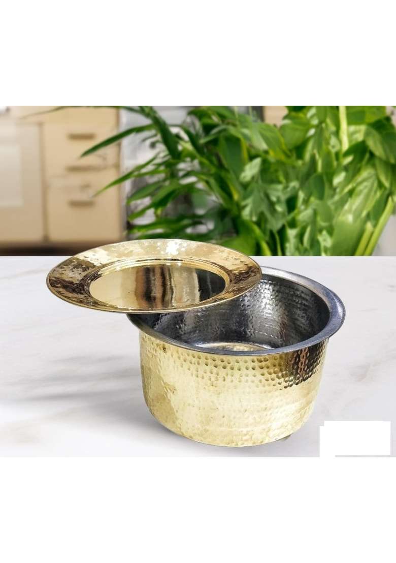 SHIV HOME WORLD Pure Brass Hammered Polished Patila Cooking Pot for Cooking | 1.2 L | 1.3 Qt | 10 cm | 3.9 Inch - Indya