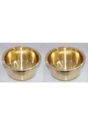 SHIV HOME WORLD Brass Hammered Patila Cooking Pot Tope Cookware Round Tapeli Bhagona for Home and Kitchen | 2-Piece Set