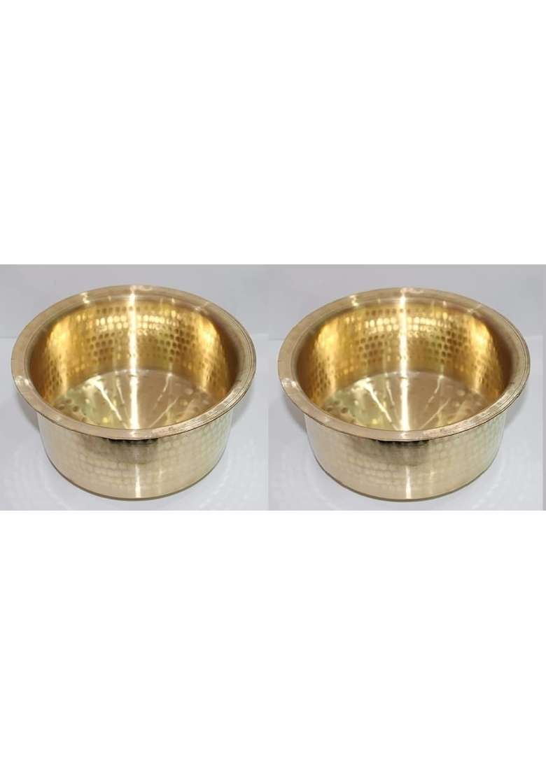 SHIV HOME WORLD Brass Hammered Patila Cooking Pot Tope Cookware Round Tapeli Bhagona for Home and Kitchen | 2-Piece Set - Indya