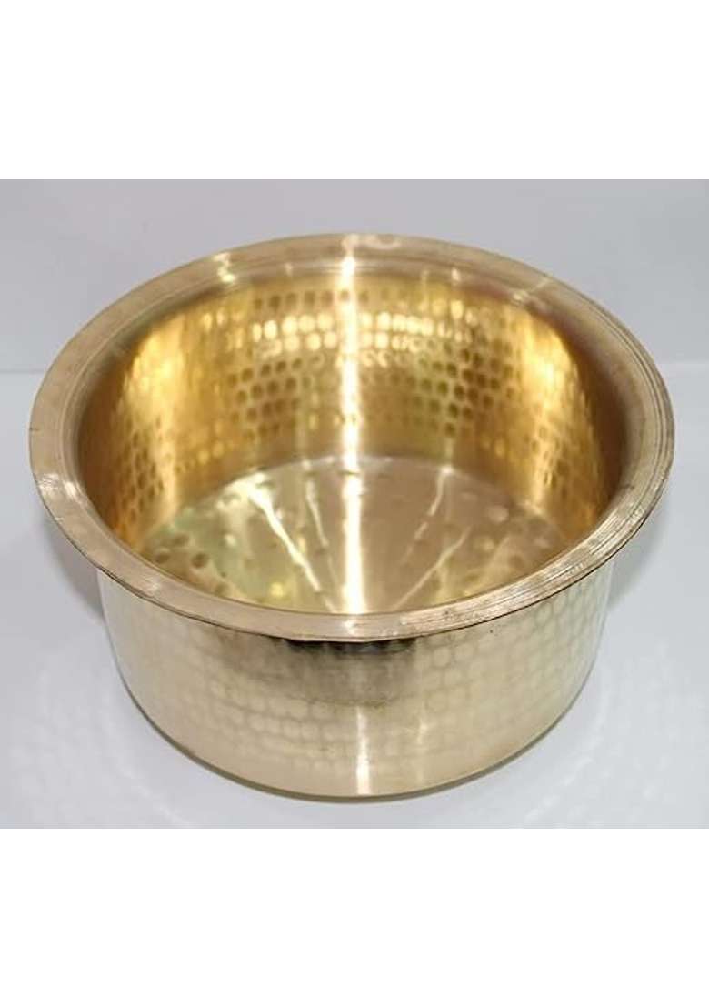 SHIV HOME WORLD Brass Hammered Patila Cooking Pot Tope Cookware Round Tapeli Bhagona for Home and Kitchen | 2-Piece Set - Indya