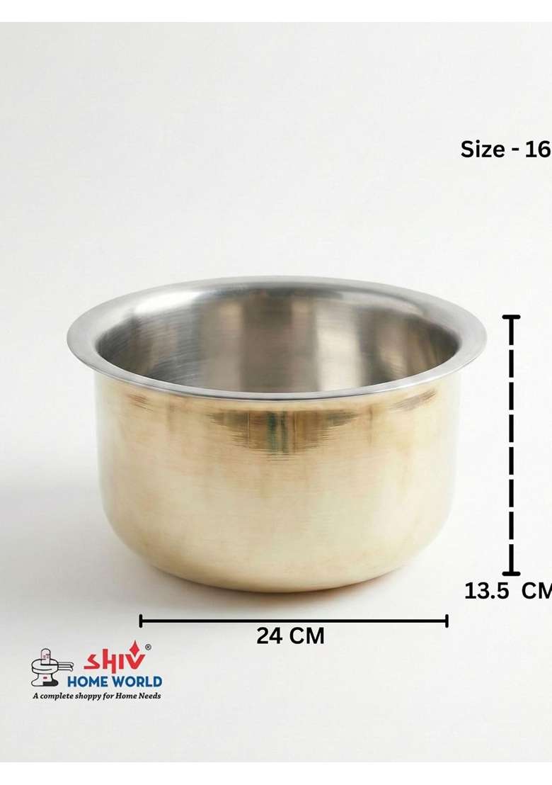 SHIV HOME WORLD Stainless Steel Brass Patila Cooking Pot Tope | 24 cm | 9.4 Inch - Indya