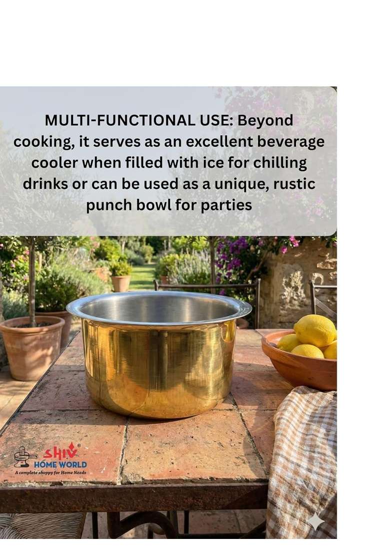 SHIV HOME WORLD Stainless Steel Brass Patila Cooking Pot Tope | 25.5 cm | 10 Inch - Indya
