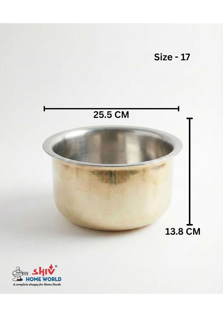 SHIV HOME WORLD Stainless Steel Brass Patila Cooking Pot Tope | 25.5 cm | 10 Inch - Indya