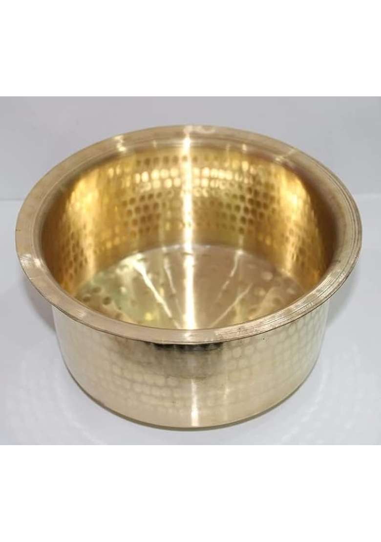 KITCART Brass Hammered Patila Cooking Pot Brass Tope Brass Cookware Patila Round Tapeli Bhagona | 3.5 L | 3.7 Qt | 3-Piece Set - Indya
