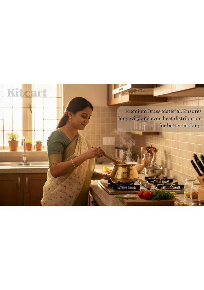 KITCART Kitcaer Pure Brass Handi Patila | 2.5 L | 2.6 Qt | Handcrafted - Indya