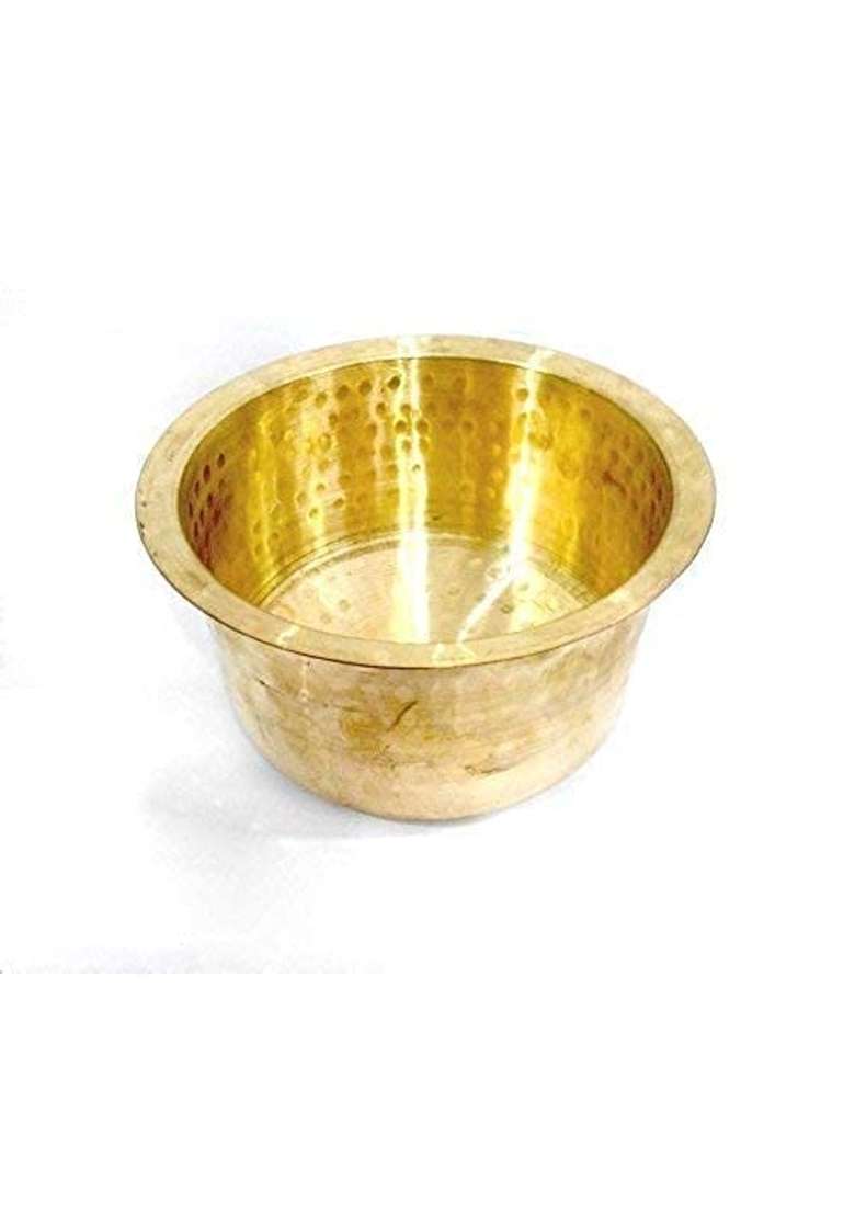 RewariCraft Brass Round Heavy Bottom Tapeli Cooking Pot | 1 L | 1.1 Qt - Indya