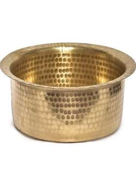 MORADABAD BRASS VILLA Brass Patila Cooking Pot for Cooking | 2 L | 2.1 Qt | Heavy Bottom | Hammered Finish
