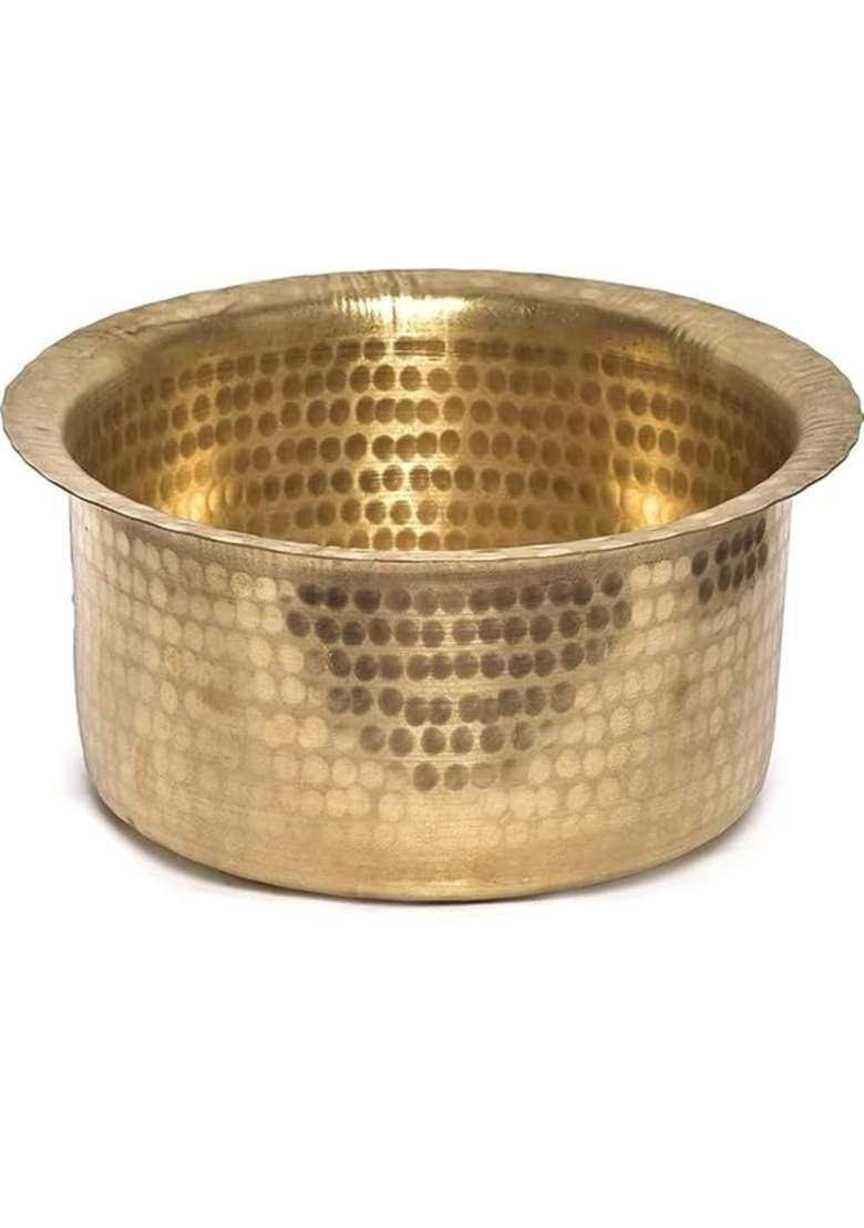 MORADABAD BRASS VILLA Brass Patila Cooking Pot for Cooking | 2 L | 2.1 Qt | Heavy Bottom | Hammered Finish - Indya