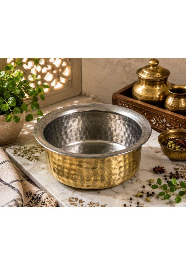 SHAAN mfg. Pure Brass Hammered Patila Cooking Pot for Cooking | 2 L | 2.1 Qt - Indya
