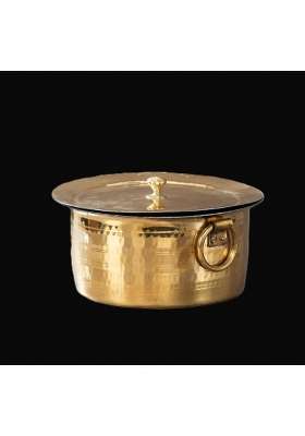SHAAN mfg. Shaan Mfg Brass Patila for Cooking with Lid | 5 L | 5.3 Qt | Heavy Bottom | Hammered Finish