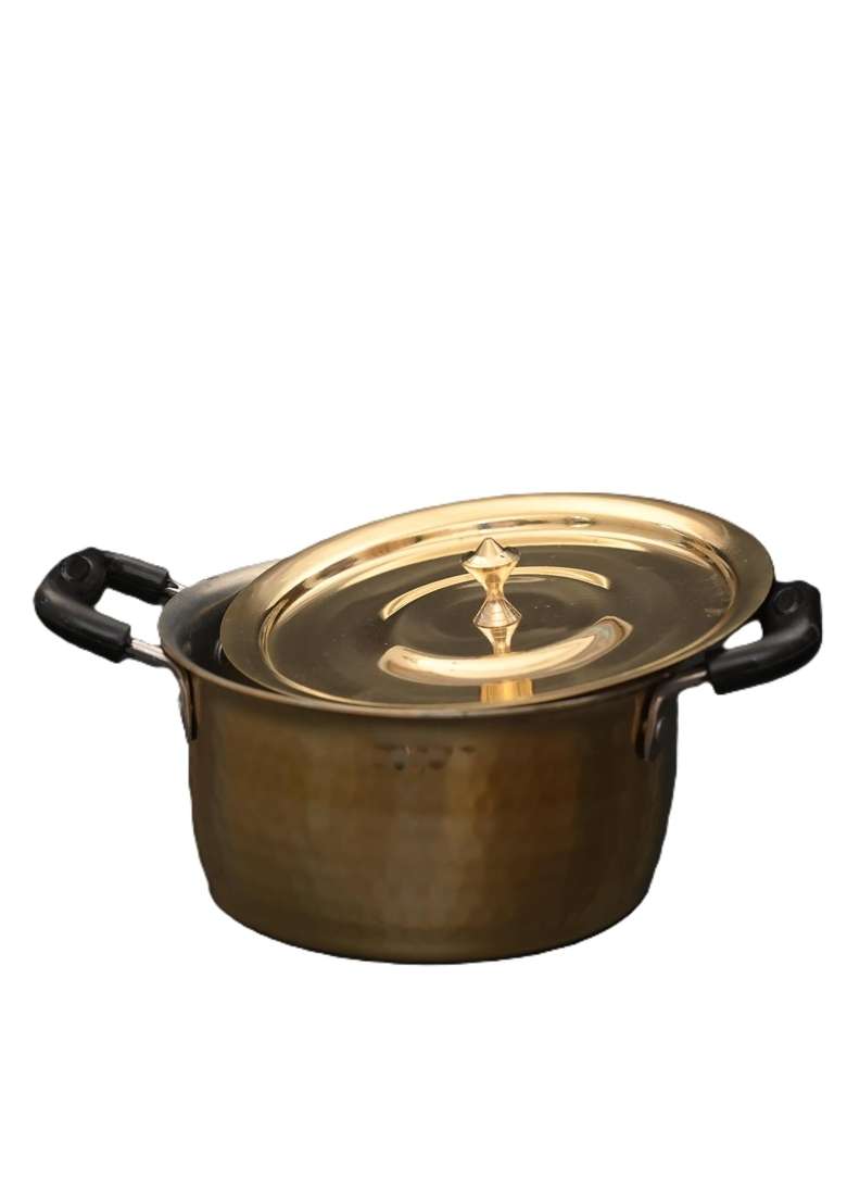 SHAAN mfg. Dhoodh Patila Cooking Pot Traditional Handcrafted Brass Milk Vessel | 2.5 L | 2.6 Qt - Indya