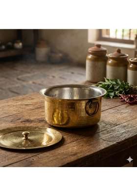 SHAAN mfg. Brass Patila for Cooking | 2 L | 2.1 Qt | Heavy Bottom | Hammered Finish