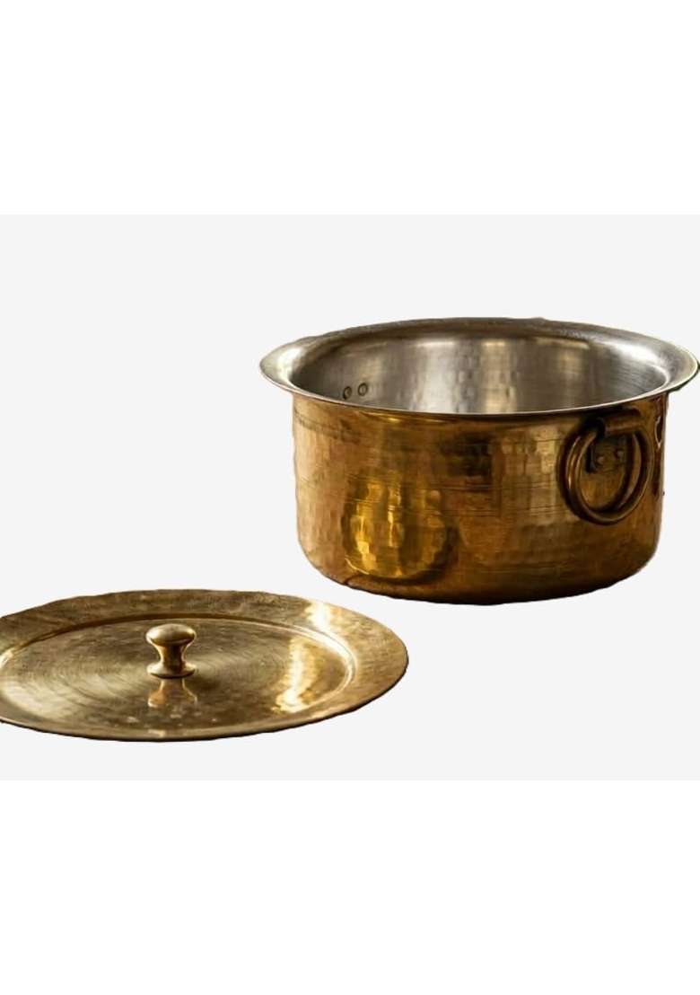 SHAAN mfg. Brass Patila for Cooking | 2 L | 2.1 Qt | Heavy Bottom | Hammered Finish - Indya