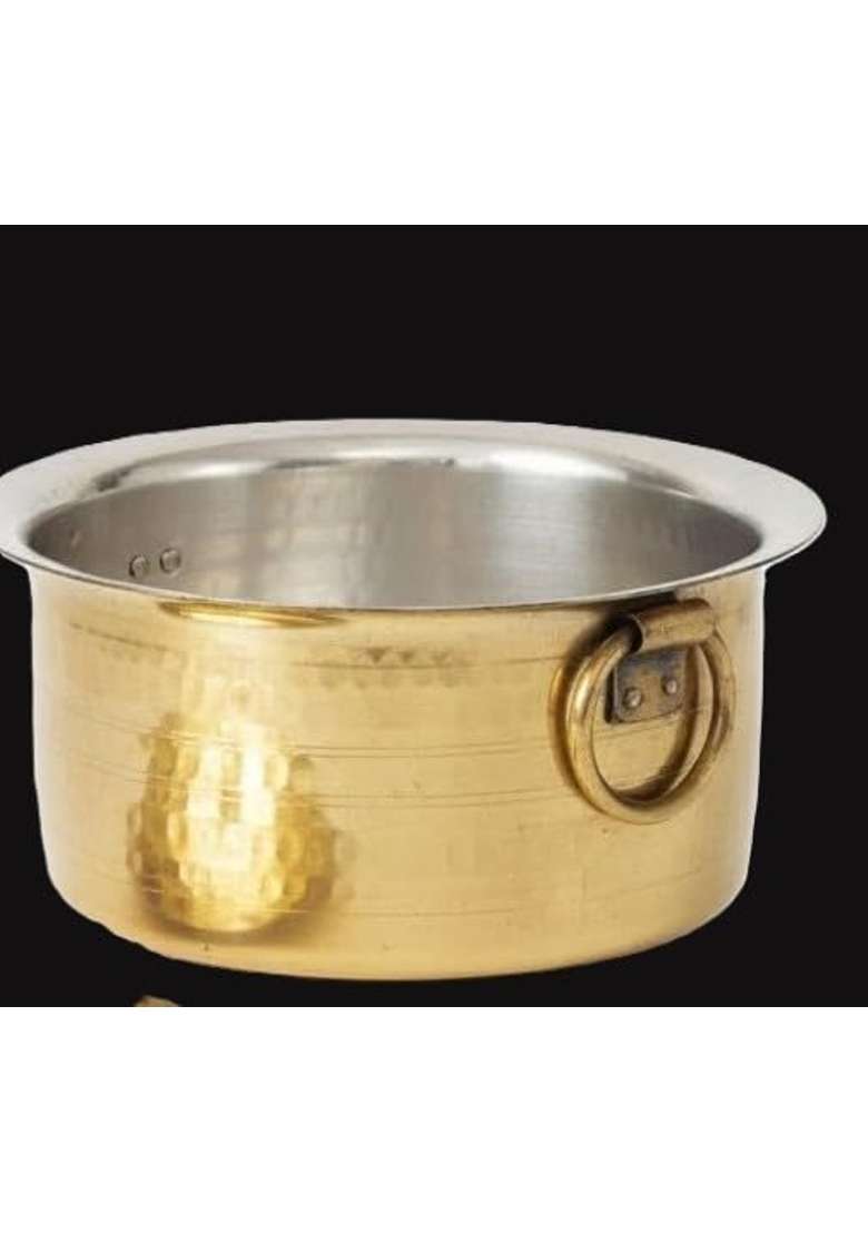 SHAAN mfg. Brass Patila for Cooking | 2 L | 2.1 Qt | Heavy Bottom | Hammered Finish - Indya