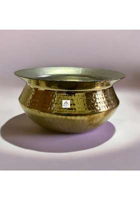 MUKE Brass Handi Sipri with Hammered Shinny Finish for Kitchen Cookwere Pot Patila | 2 L | 2.1 Qt