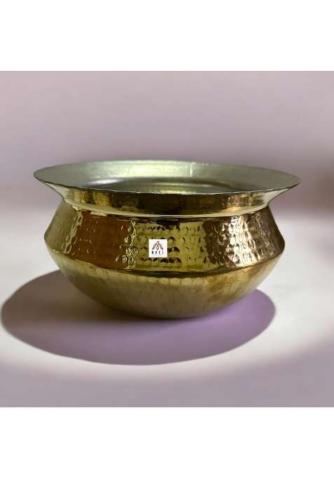 MUKE Brass Handi Sipri with Hammered Shinny Finish for Kitchen Cookwere Pot Patila | 2 L | 2.1 Qt