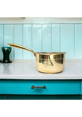 PTAL NAGRI Brass Saucepan with Insulated Heat-Resistant Handle | 1.2 L | 1.3 Qt | Non-Toxic | Non-Stick