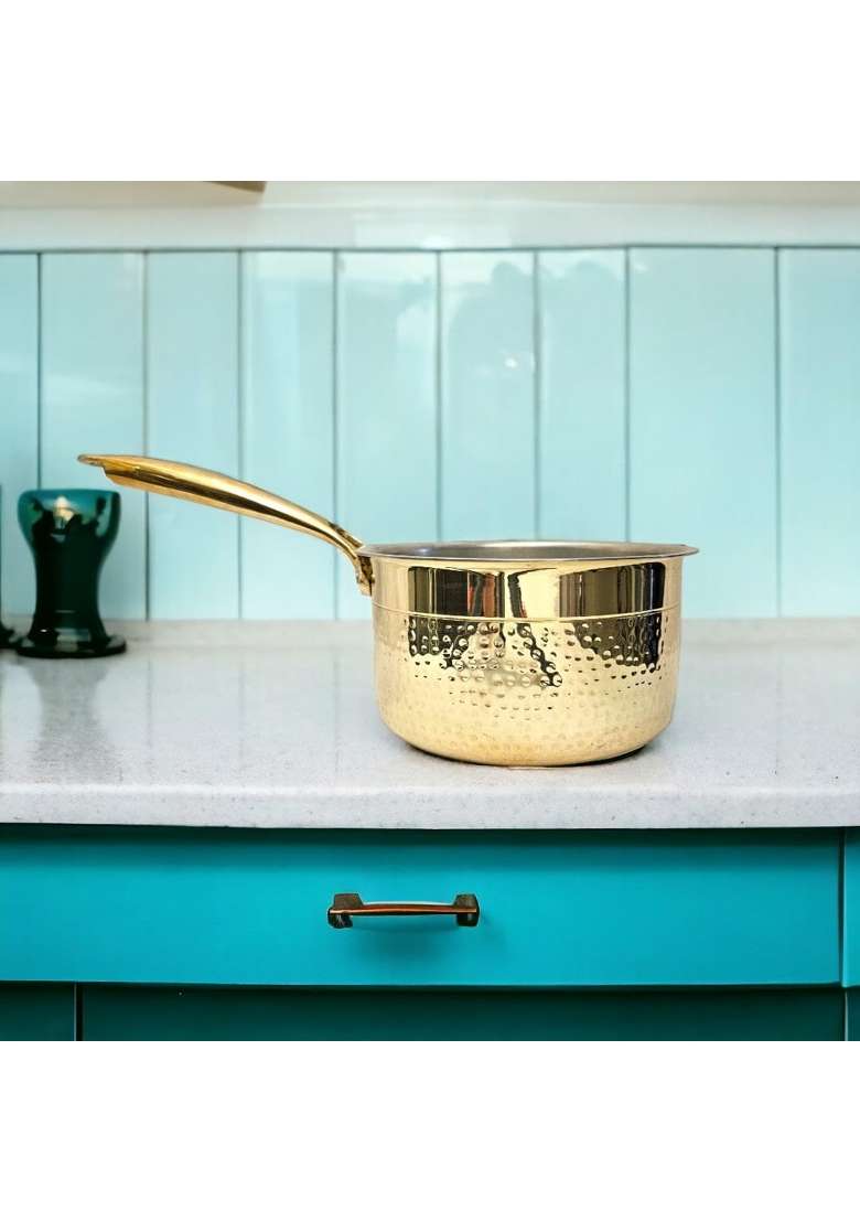 PTAL NAGRI Brass Saucepan with Insulated Heat-Resistant Handle | 1.2 L | 1.3 Qt | Non-Toxic | Non-Stick - Indya