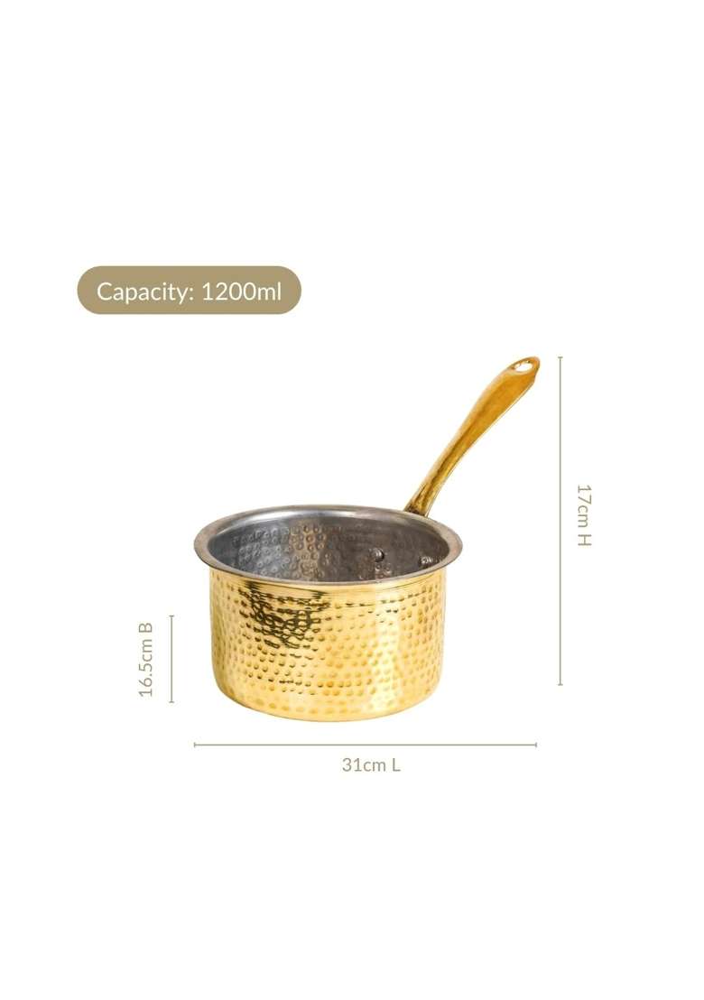 PTAL NAGRI Brass Saucepan with Insulated Heat-Resistant Handle | 1.2 L | 1.3 Qt | Non-Toxic | Non-Stick - Indya