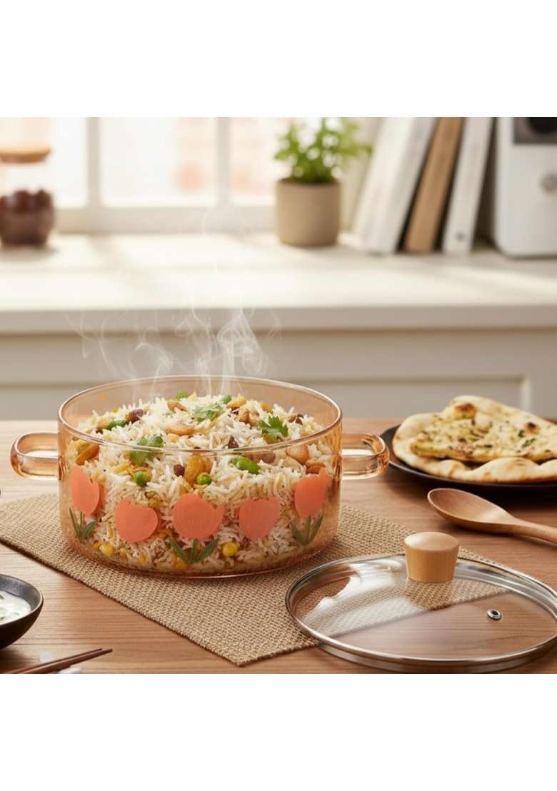 The Better Home Zeno Borosilicate Glass Cookware for Gas Stove | 1.45 L | 1.5 Qt | With Lid - Indya