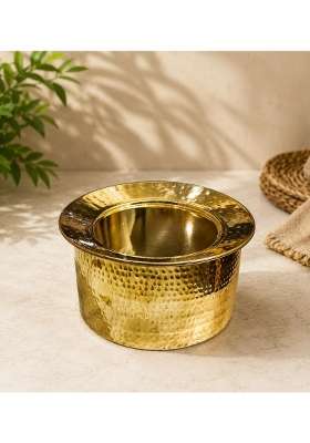 SHAAN mfg. Shaan Mfg Authentic Brass Handi Cooking Pot for Cooking | 3 L | 3.2 Qt | Tin Lined Kalai | Hammered Finish | With Lid
