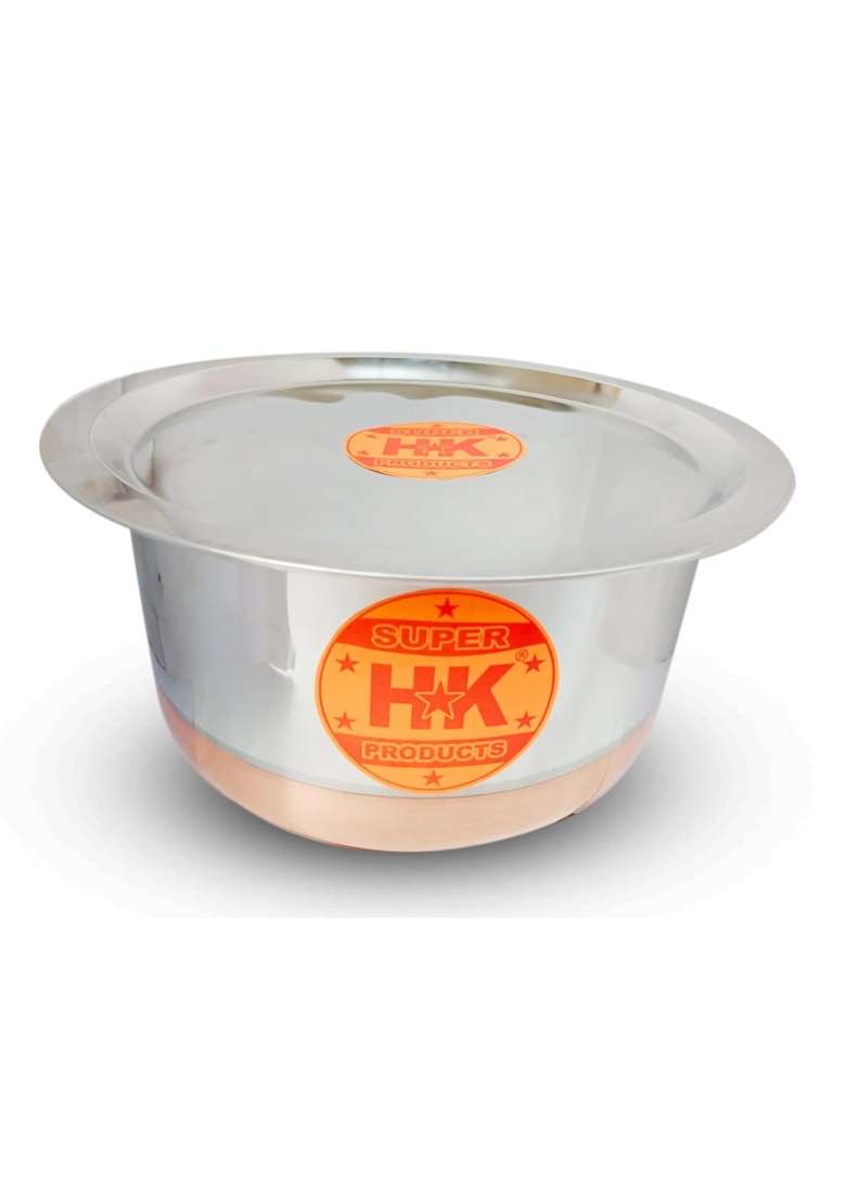 Super HK Stainless Steel Copper Bottom Bhagona Patila Tapeli Pot with LID | 1.5 L | 1.6 Qt - Indya